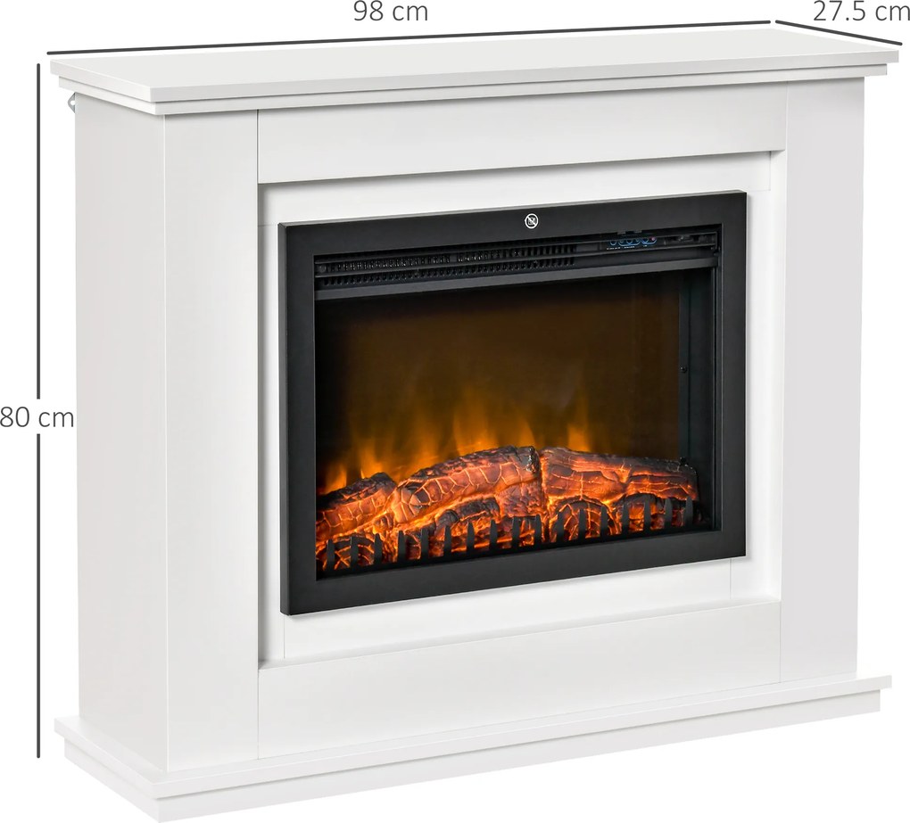 Lareira elétrica de grandes dimensões 98 x 27,5 x 80 cm, 2000 W, efeito de chamas LED, temporizador, temperatura e luminosidade reguláveis, comando à