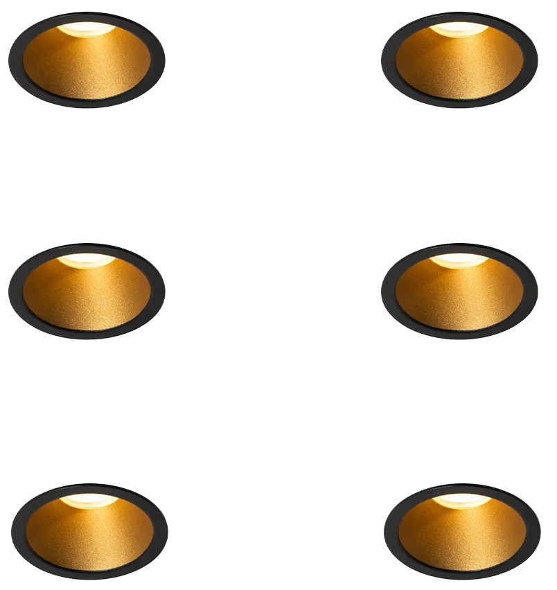 Conjunto de 6 Focos de Encastrar Modernos Pretos com Dourado GU10 35mm IP44 - Dept