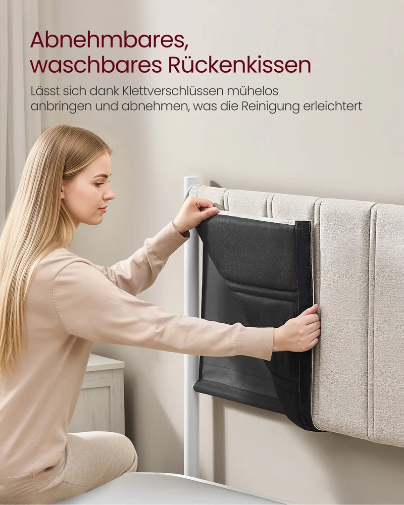 Estrutura de cama 160 x 200 cm (COLCHÃO NÃO INCLUIDO) com arrumação sob a cama; cabeceira em bege cappuccino