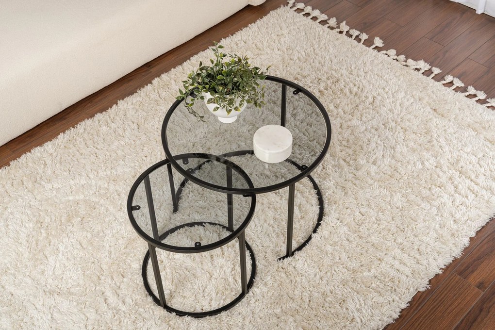 Conjunto de Mesa de Centro "Tavolino Vetro Nero" - Preto - Design Mode