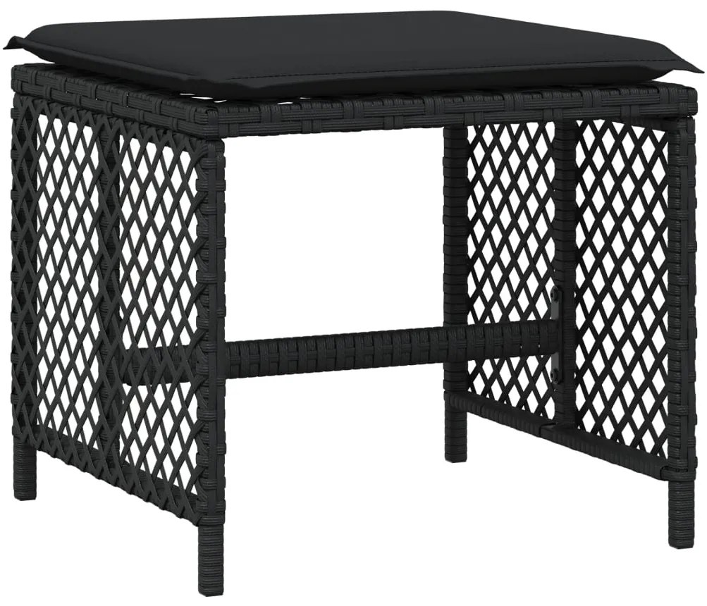 15 pcs conjunto de jantar p/jardim com almofadões vime PE preto