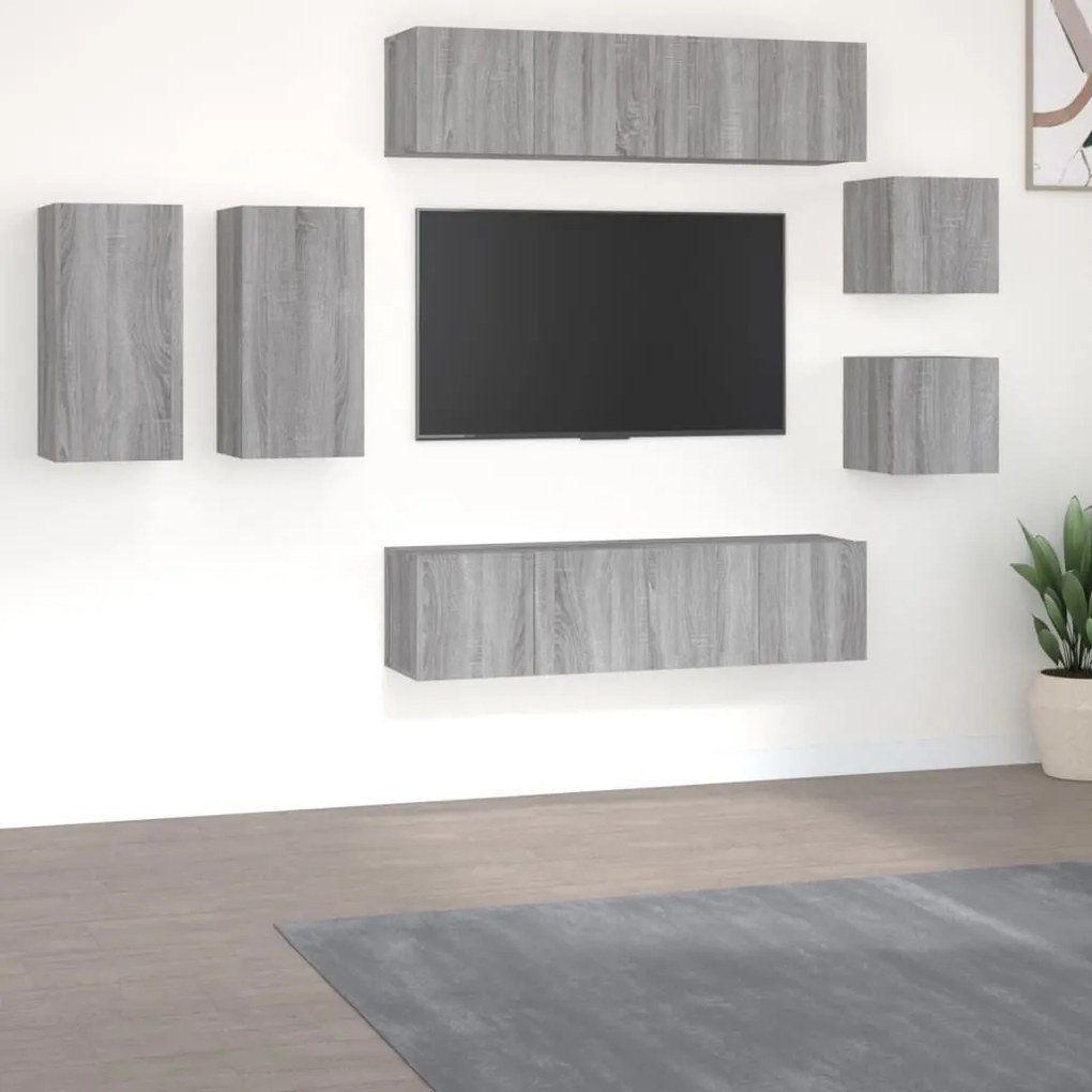 vidaXL Conjunto móveis de TV 8 pcs madeira processada sonoma cinza