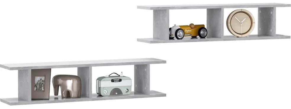 Estantes de parede 2 pcs 90x18x20cm contraplacado cinza cimento