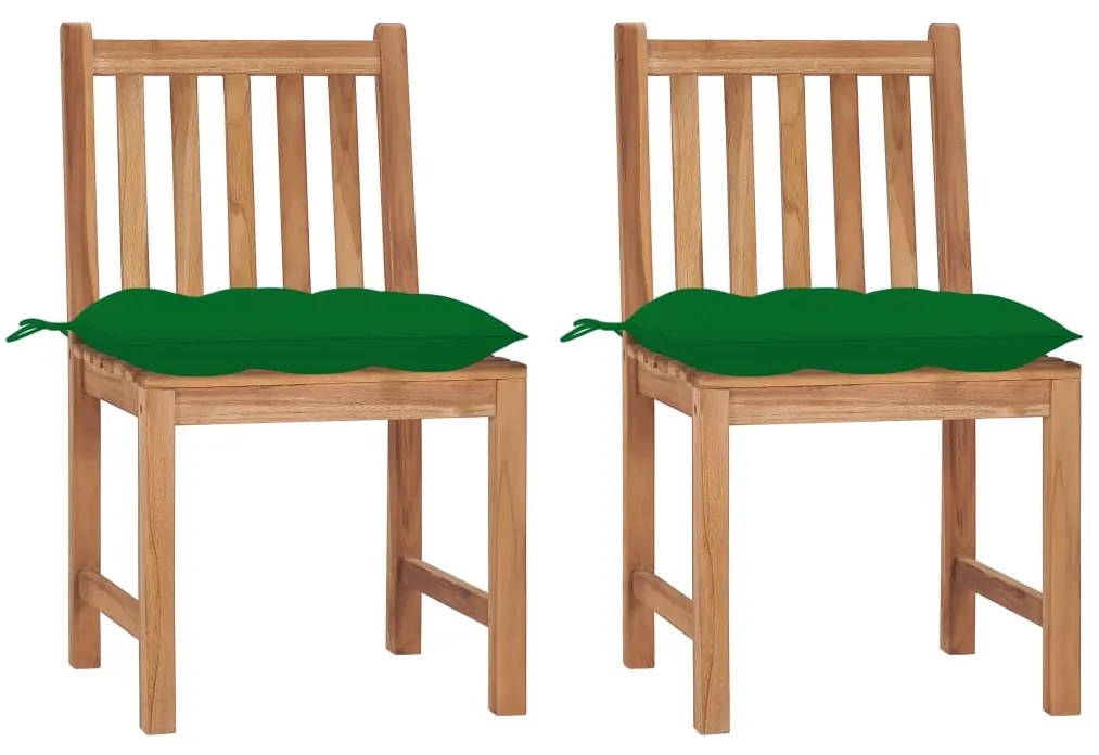 vidaXL Cadeiras de jardim c/ almofadões 2 pcs madeira de teca maciça