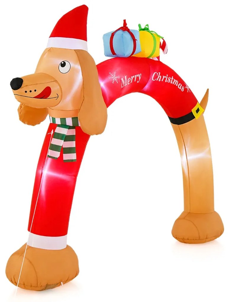 Arco insuflável de Natal com 242 cm de altura, LED, ventilador integrado, cordas e estacas multicolorido