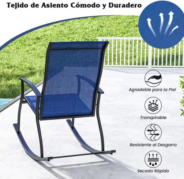 Conjunto de 2 cadeiras de baloiço de Jardim com encosto respirável Estrutura metálica 102 x 68 x 100 cm Azul