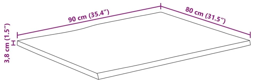 Tampo de mesa c/ borda viva 90x80x3,8cm mangueira áspera maciça