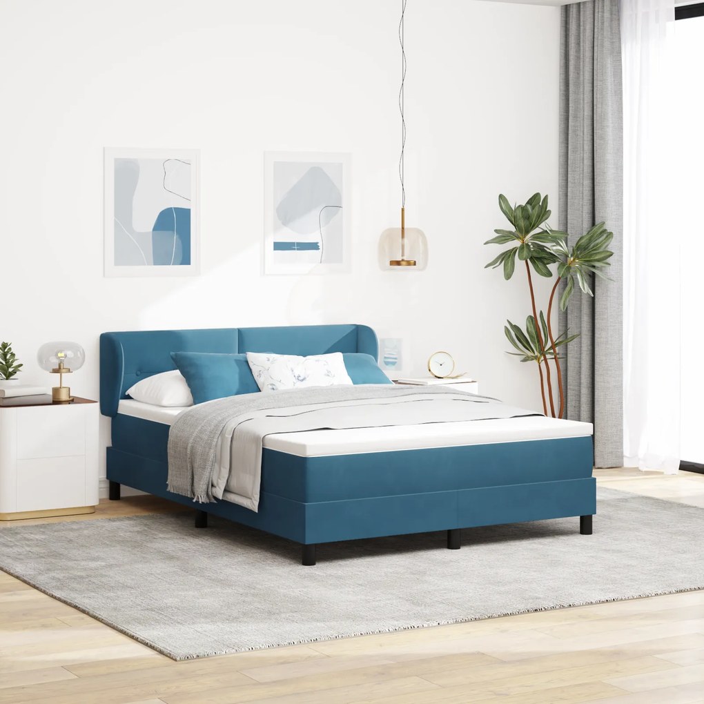 Cama Box Spring com Colchão Dark Blue 160x200 cm Veludo