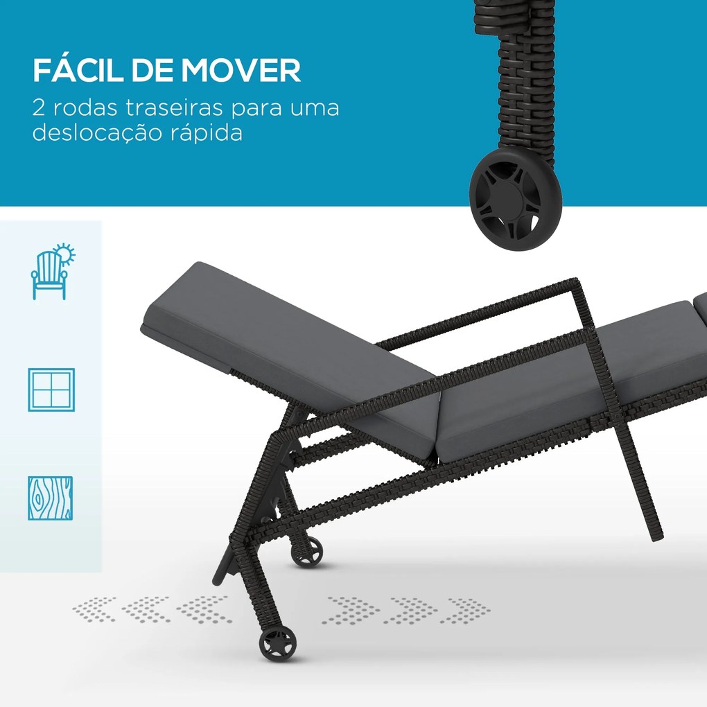 Outsunny Espreguiçadeira de Vime Chaise Longue de Jardim com Encosto A