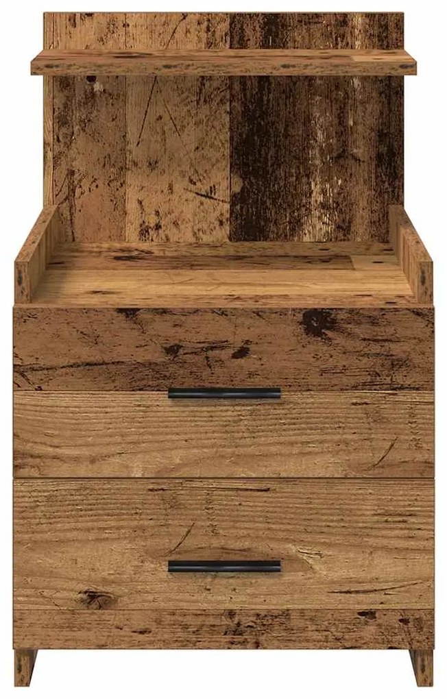 Mesa de cabeceira com 2 gavetas madeira antiga 40x36,5x62 cm