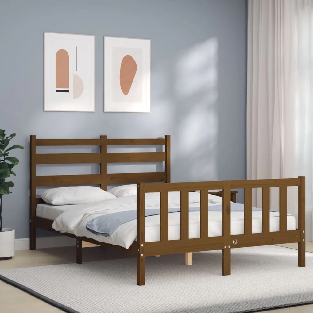 vidaXL Estrutura cama cabeceira 140x200 cm madeira maciça castanho-mel