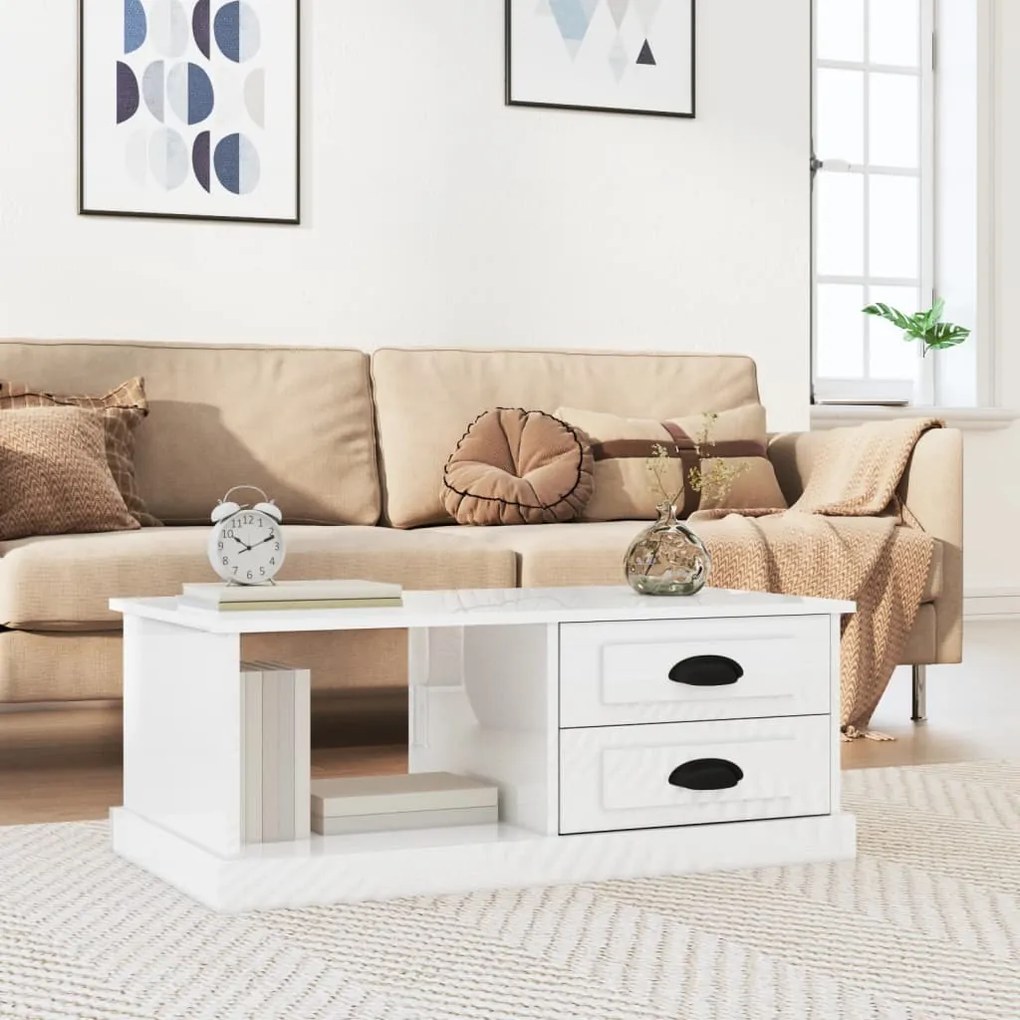 vidaXL Mesa de centro 90x50x35 cm derivados madeira branco brilhante
