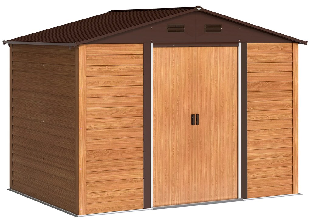 Outsunny Abrigo de Jardim 4,84 m² 278x195x215 cm Abrigo de Jardim com 2 Portas de Correr e 4 Janelas de Ventilação Madeira e Marrom | Aosom Portugal