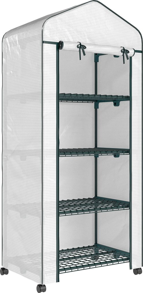 Outsunny Estufa de Jardim com 4 Prateleiras e Cobertura de PE Estufa de Aço para Cultivo de Plantas Flores 69x50x165 cm Branco | Aosom Portugal