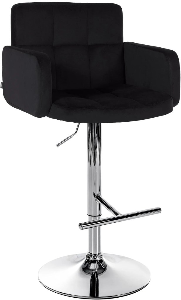 Banco de bar Los Angeles em veludo com estrutura cromada 93-113 x 60 x 56 cm Preto
