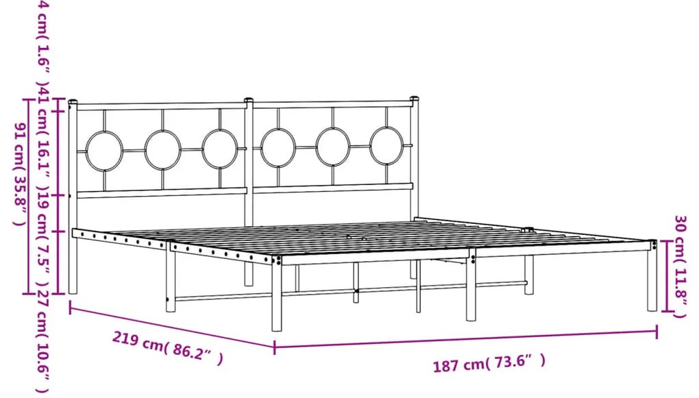 Estrutura de cama com cabeceira 183x213 cm metal preto