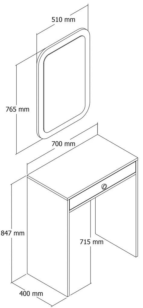 Mesa de Maquilhagem Lizbon Mirror – Nogueira/Branco/Mármore – 70x40x84