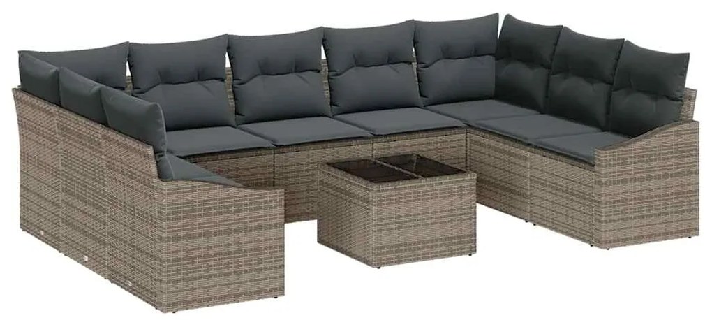 Conjunto de Sofá de Jardim com 10 Peças e Almofadas Pretas em Rattan S