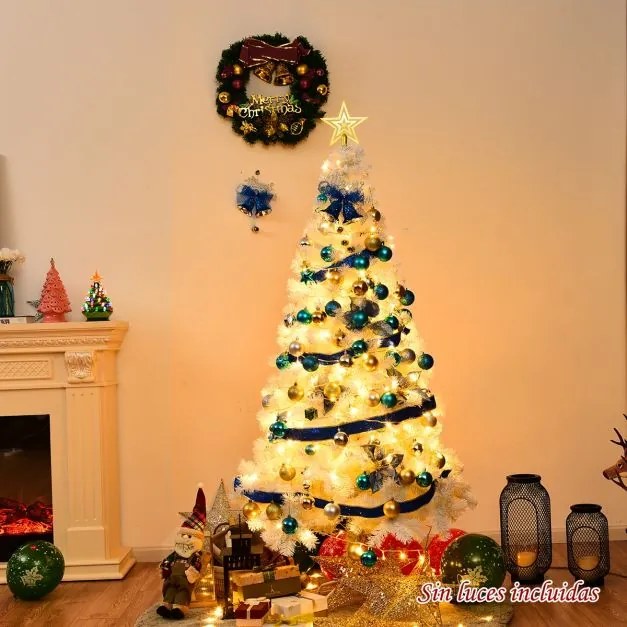 Árvore de Natal Artificial Branca de 150cm com Base Metálica Material PVC Decoração de Festa Branca