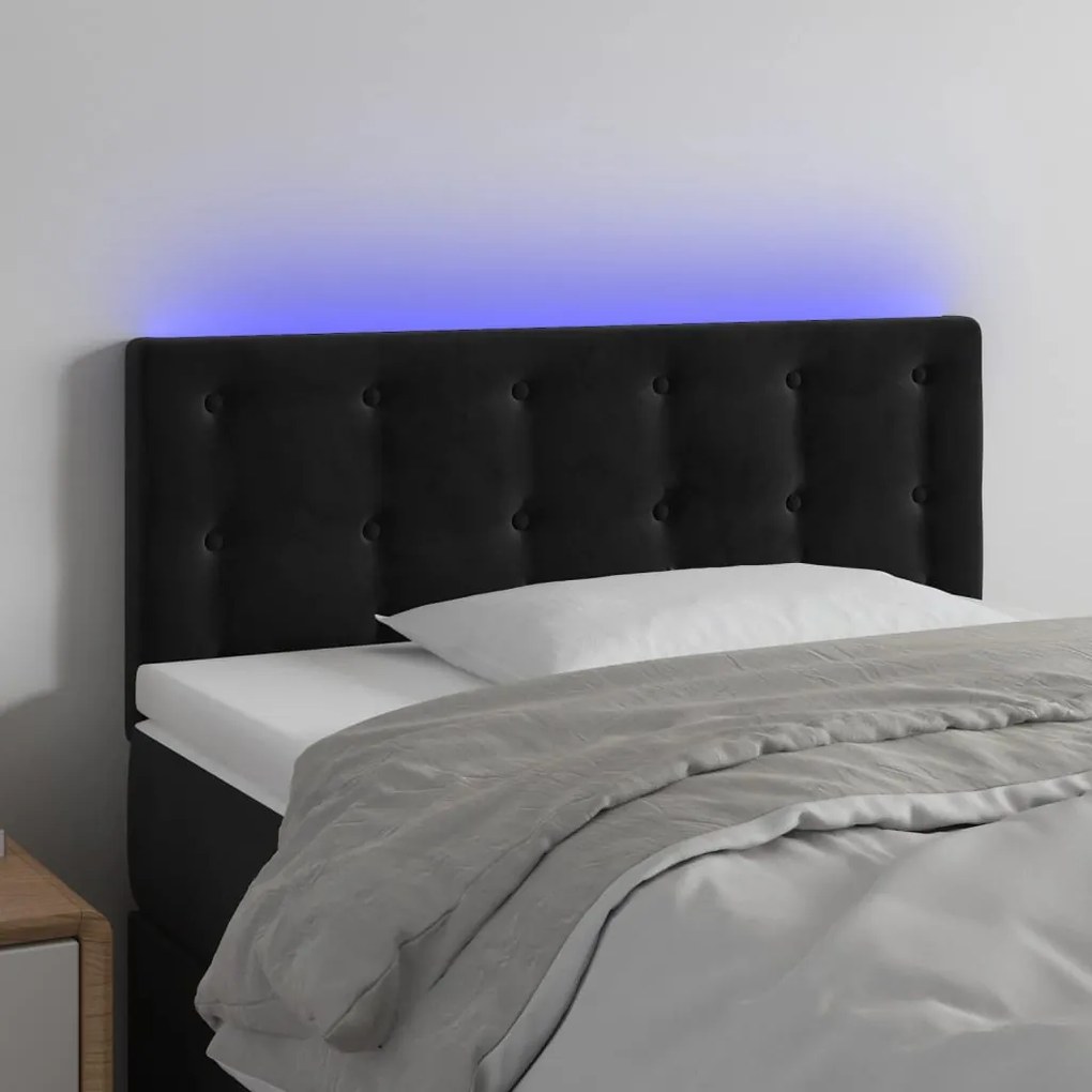 Cabeceira de cama c/ luzes LED veludo 90x5x78/88 cm preto