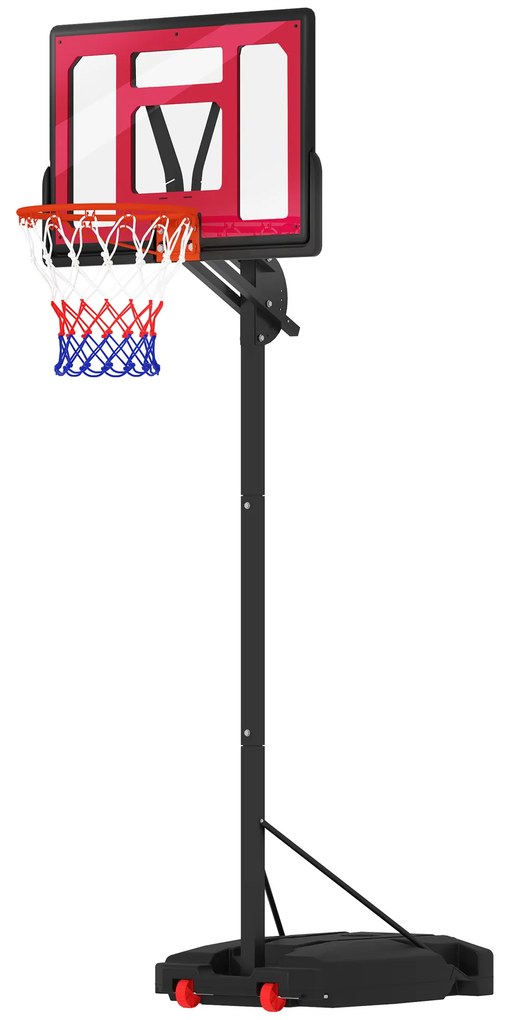AIYAPLAY Tabela de Basquetebol para Crianças com Altura Ajustável de 200 a 260 cm com Saco de Pesos Vermelho e Preto
