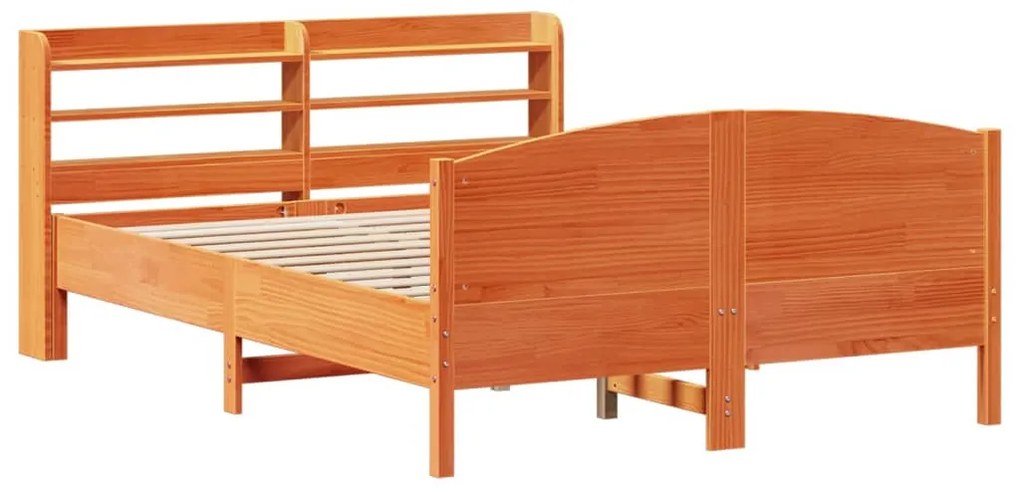 Cama sem colchão 140x200 cm madeira pinho maciça castanho-mel