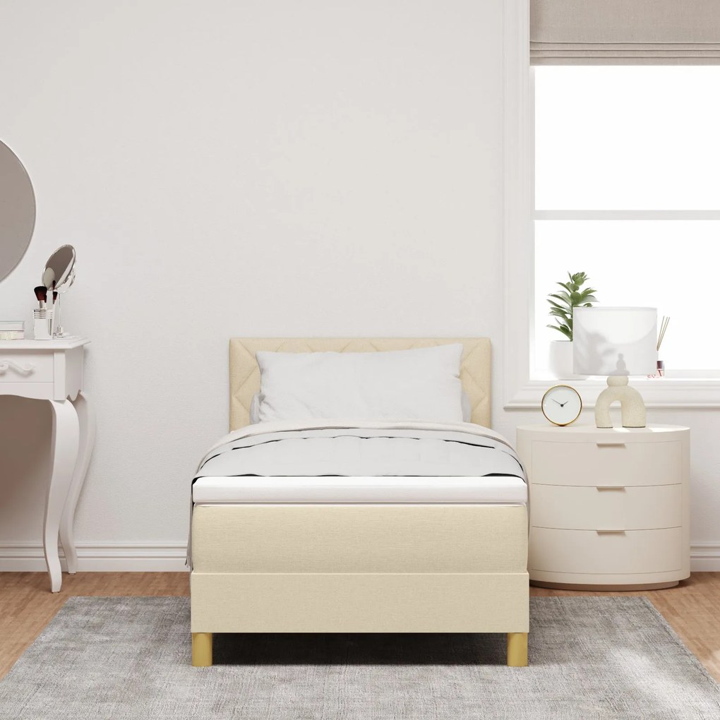 Cama Box Spring com Colchão Creme 90x190 cm Tecido