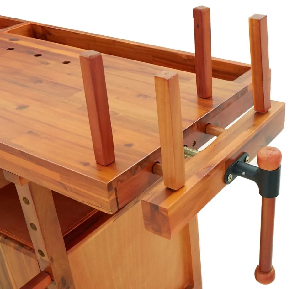 Bancada de trabalho + gavetas/tornos 192x62x83 cm acácia maciça