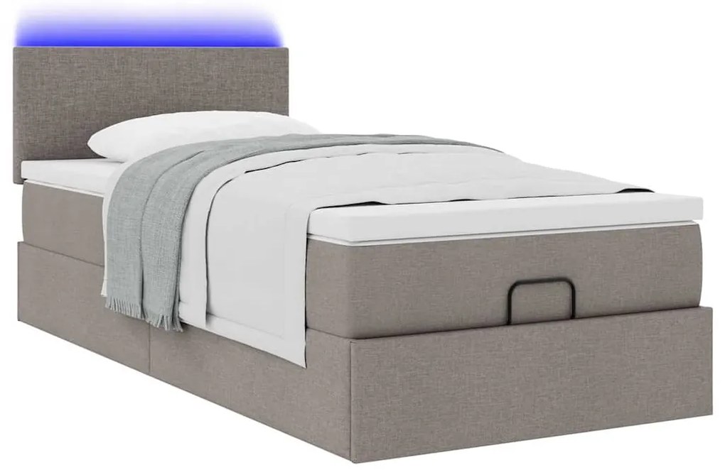 Cama otomana com colchão 100x200 cm tecido cinza