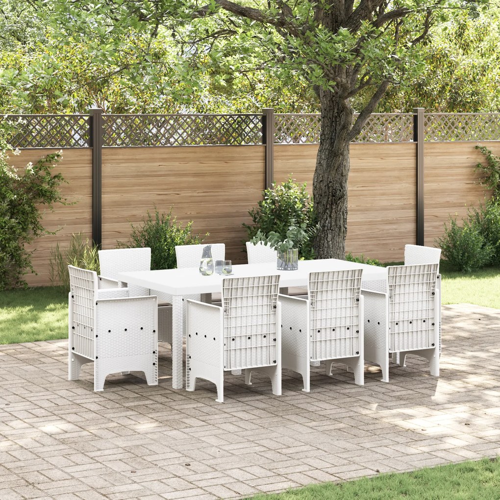 vidaXL Conjunto de Jantar de 9 Peças com Almofadas, Rattan Branco