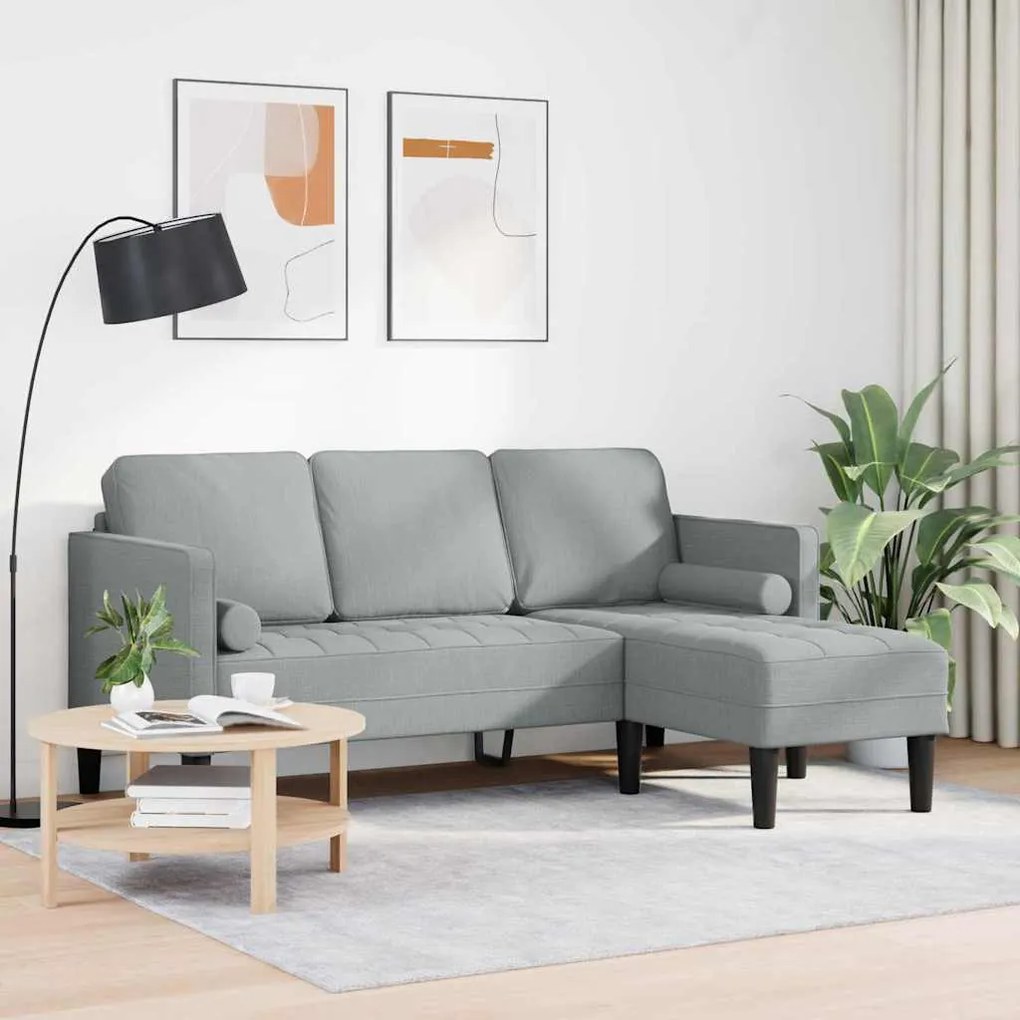 Sofá em L 3 lugares vidaXL Cinzento claro 160 cm em Tecido