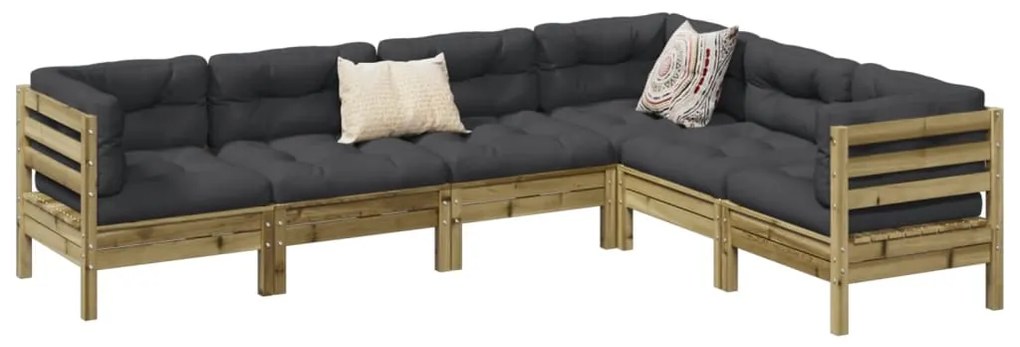 6 pcs conjunto sofás de jardim c/ almofadões pinho impregnado