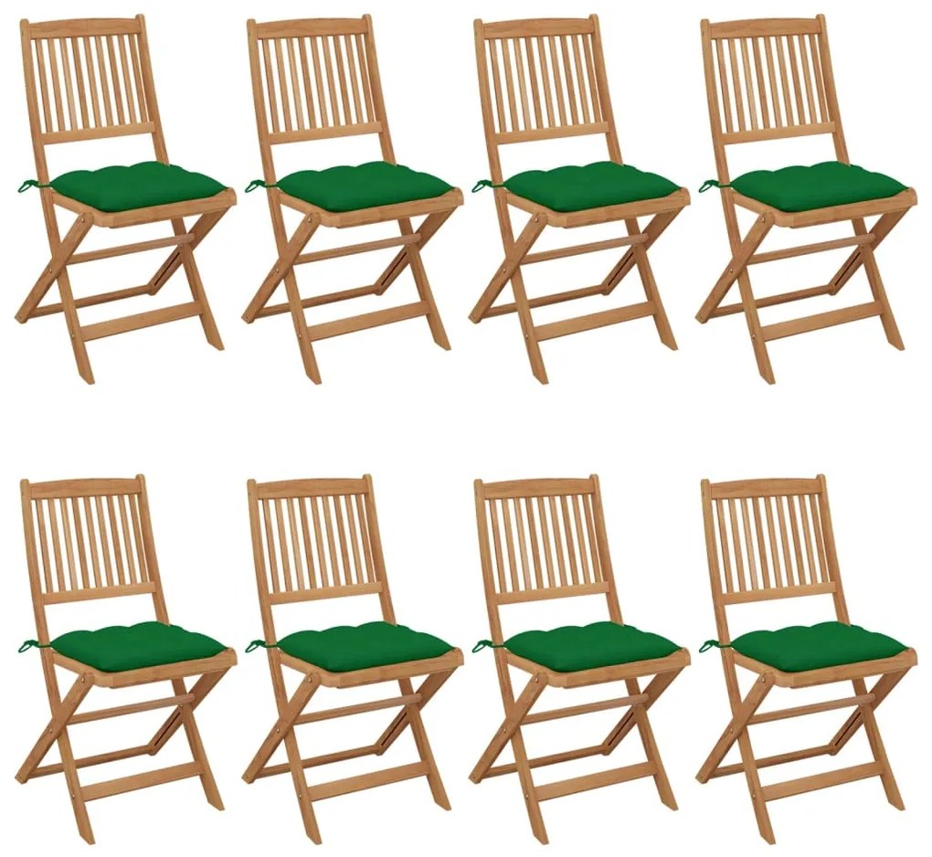 vidaXL Cadeiras de jardim dobráveis 8 pcs c/ almofadões acácia maciça