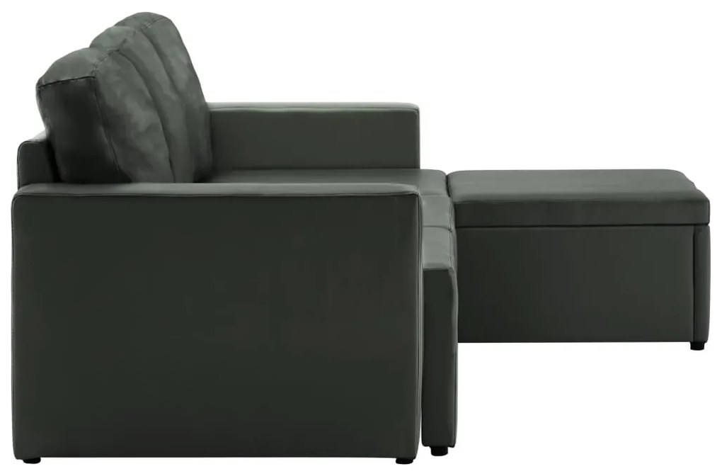 Sofá-cama modular de 3 lugares couro artificial cinzento