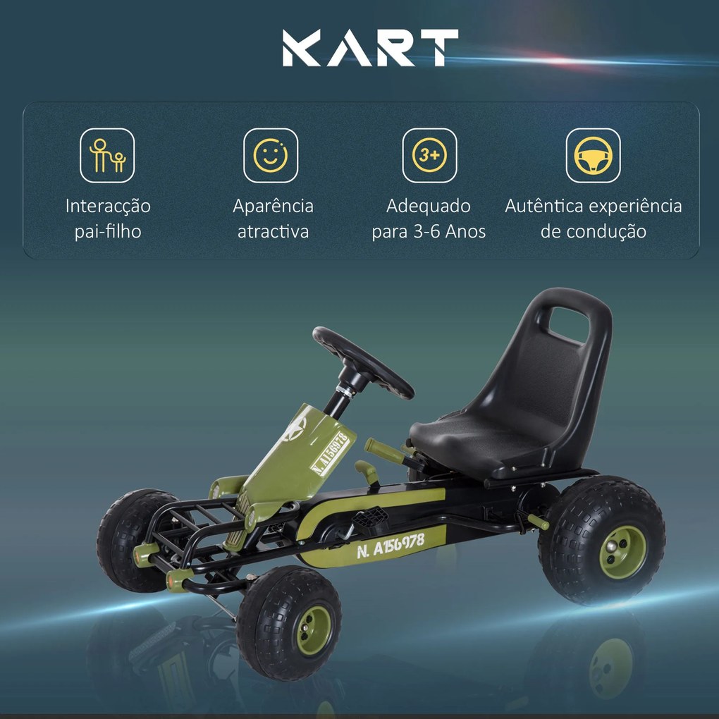 HOMCOM Kart a Pedais com Assento Ajustável Embreagem Travão de Mão par