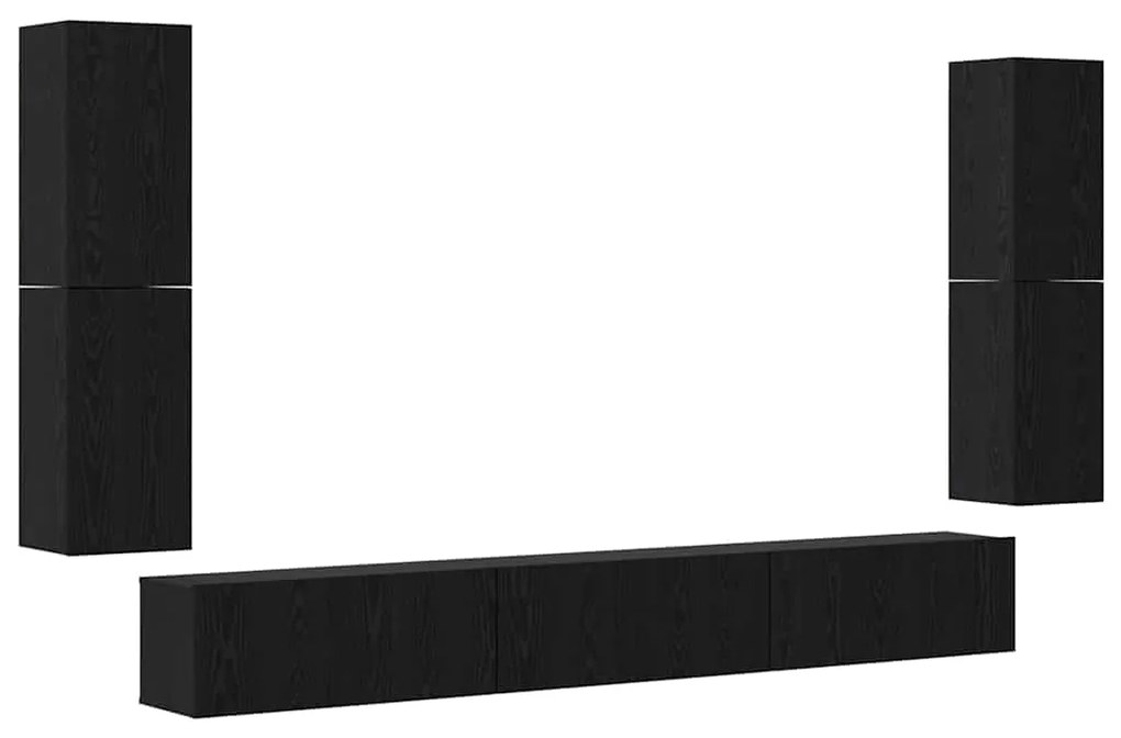 Conjunto de móvel de TV 5 pcs Carvalho Preto Madeira processada