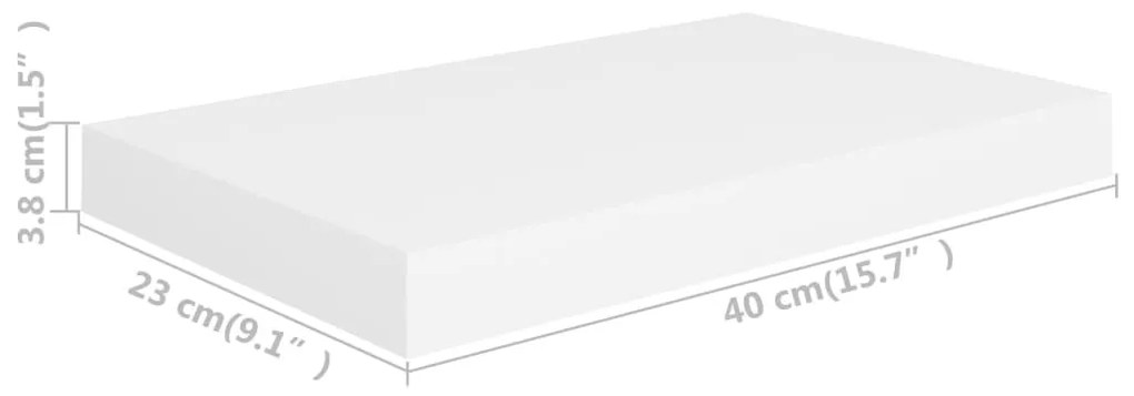 Prateleira de parede suspensa 40x23x3,8 cm MDF branco