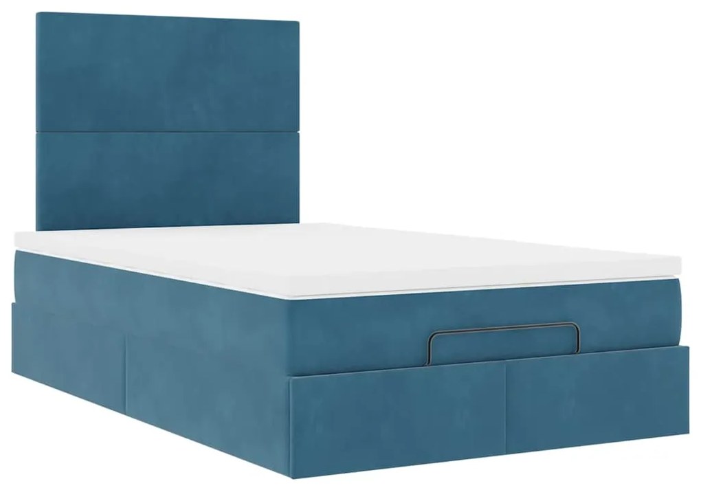 Estrutura de cama otomana com colchões azul escuro Veludo