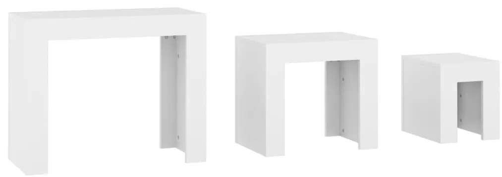 Mesas de centro de encastrar 3 pcs derivados de madeira branco