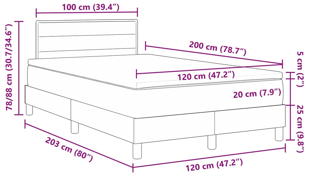 Cama Box Spring com Colchão Taupe 120x200 cm Tecido