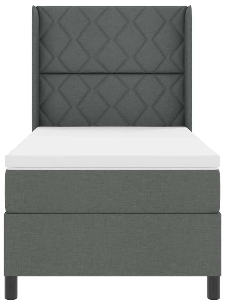 Cama Box com Colchão e LED Cinza Escuro 90x200 cm em Tecido.