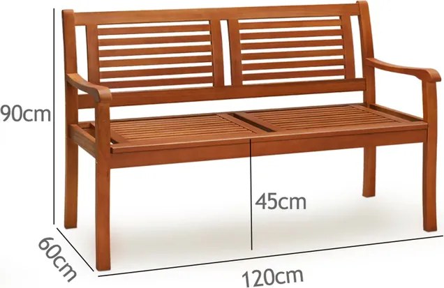 Banco de jardim em madeira de eucalipto 120x60x90 cm com certificação FSC® Castanho