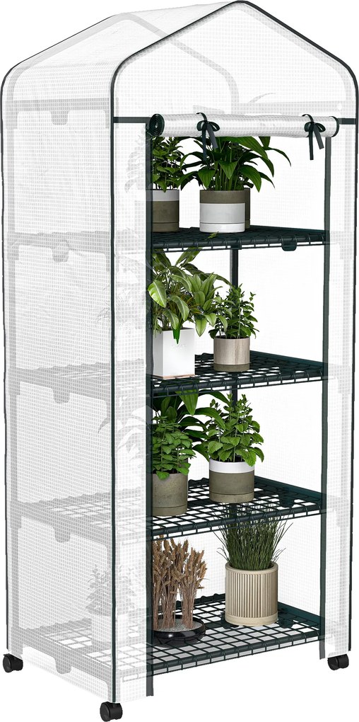 Outsunny Estufa de Jardim com 4 Prateleiras e Cobertura de PE Estufa de Aço para Cultivo de Plantas Flores 69x50x165 cm Branco | Aosom Portugal