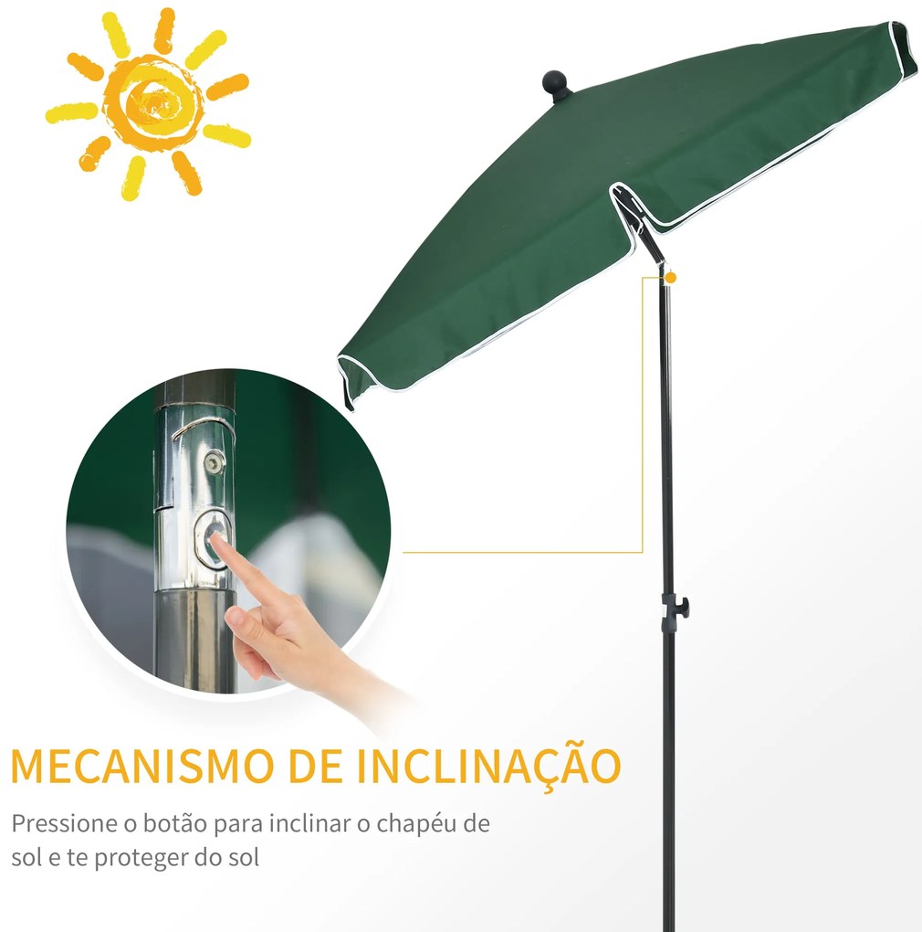 Outsunny Chapéu de Sol Retangular de Jardim 198x130x240cm Chapéu de Sol de Alumínio com Função de Inclinação para Terraço Pátio Exterior Verde