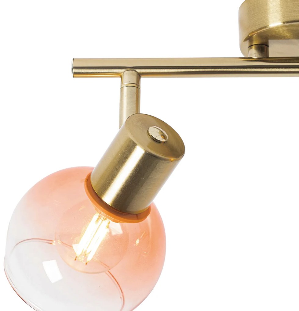 Foco Art Deco dourado com vidro rosa 2 luzes - Vidro Art Deco
