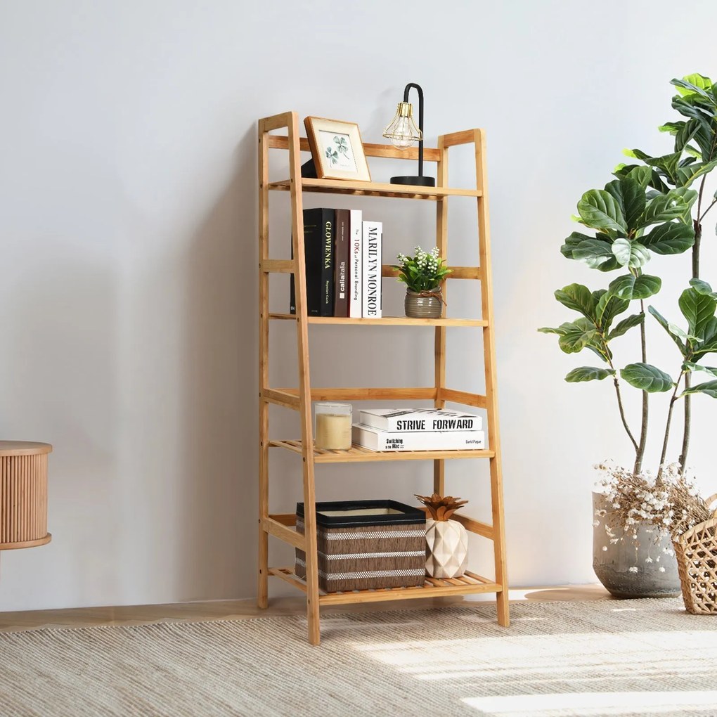 Estante Escada 'Eirik' – 4 Níveis – Bambú Natural – Organizador Multiu