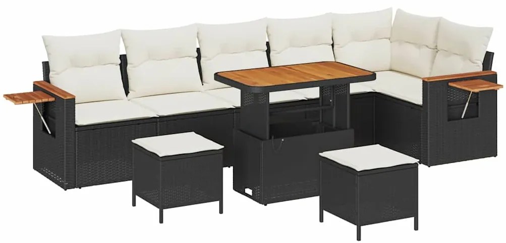 Conjunto de Sofá de Jardim vidaXL com Almofadas Preto Rattan Poliéster