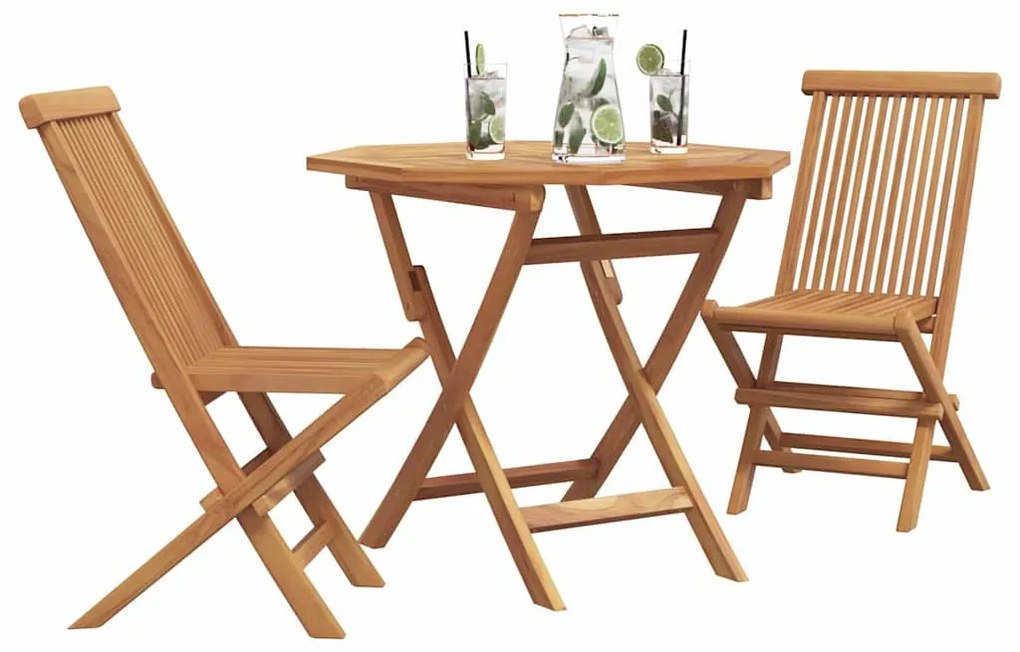 Conjunto Bistro de Jardim Dobrável de 3 Peças de Madeira Sólida de Acá