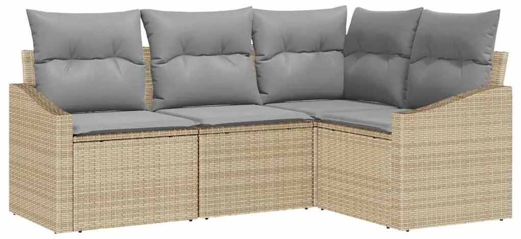 Conjunto de Jantar de Jardim de 4 Peças com Almofadas Bege em Rattan S