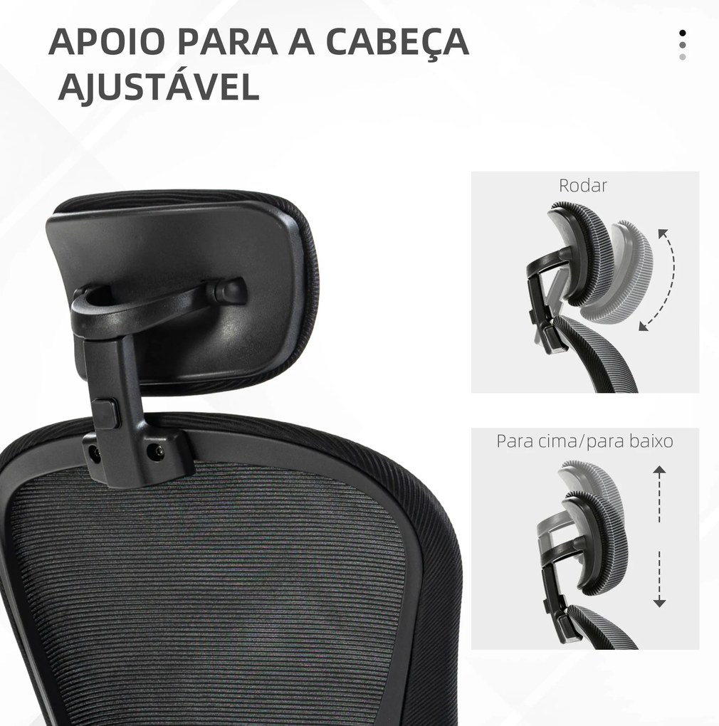 Cadeira de Escritório Basculante com Encosto Alto Apoio para a Cabeça Ajustável e Suporte Lombar 62x64x112-120 cm Preto